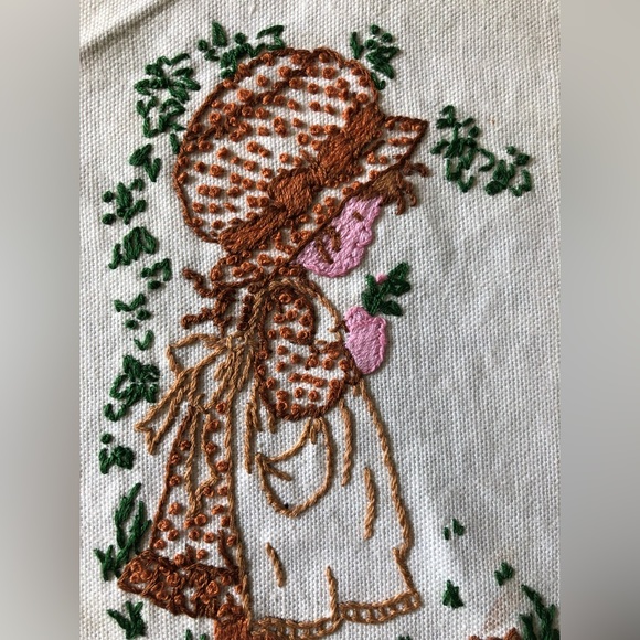 Vintage Embroidered Piece “Girl with Cat” Unframed 8.5”x6,5” Finished Handmade - Picture 3 of 11